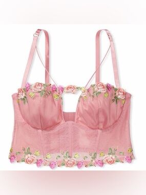 Victorias Secret Very Sexy Unlined Rose Embroidered Corset Top dusty Rose M